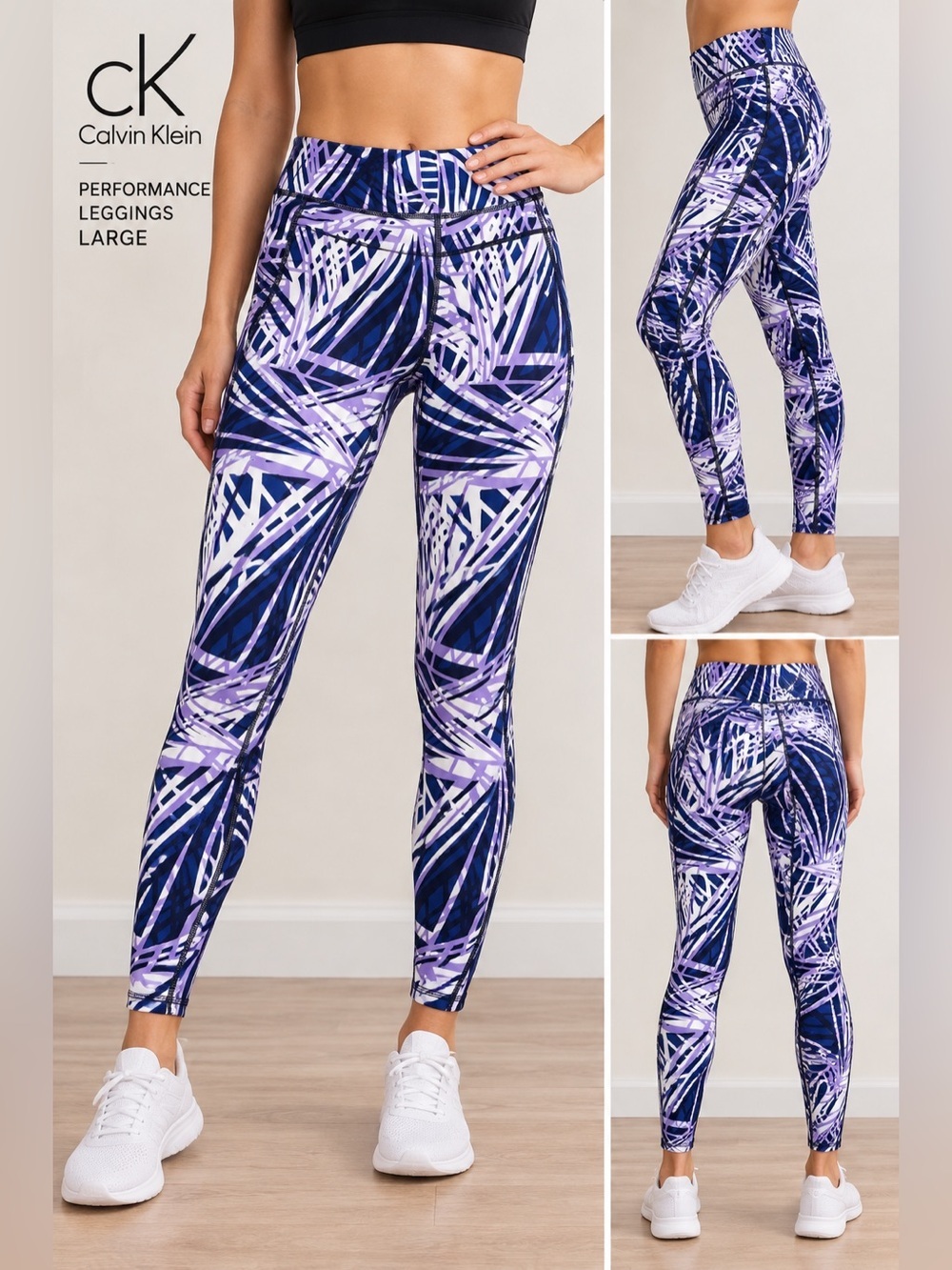 Calvin Klein Performance Navy, Purple & White Geometric Leggings Large